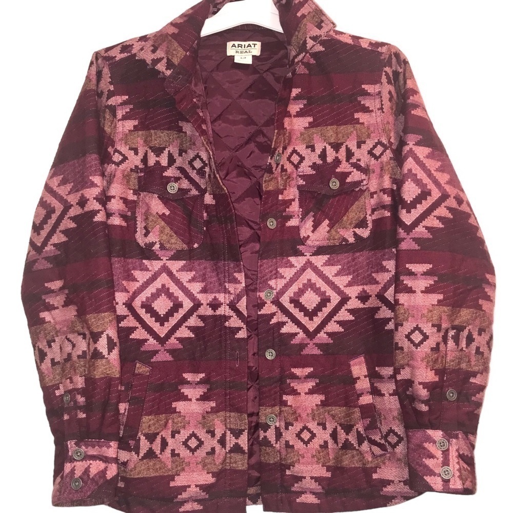 Ariat Wineberry Aztec Shacket Jacket Purple & Pink Quilted Western Size Small